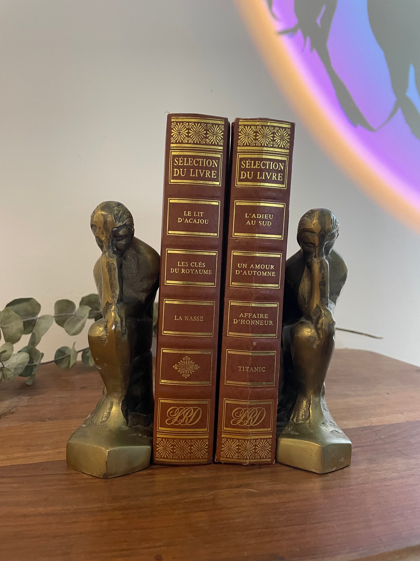 Paire de serre-livres en laiton « Penseur de Rodin »