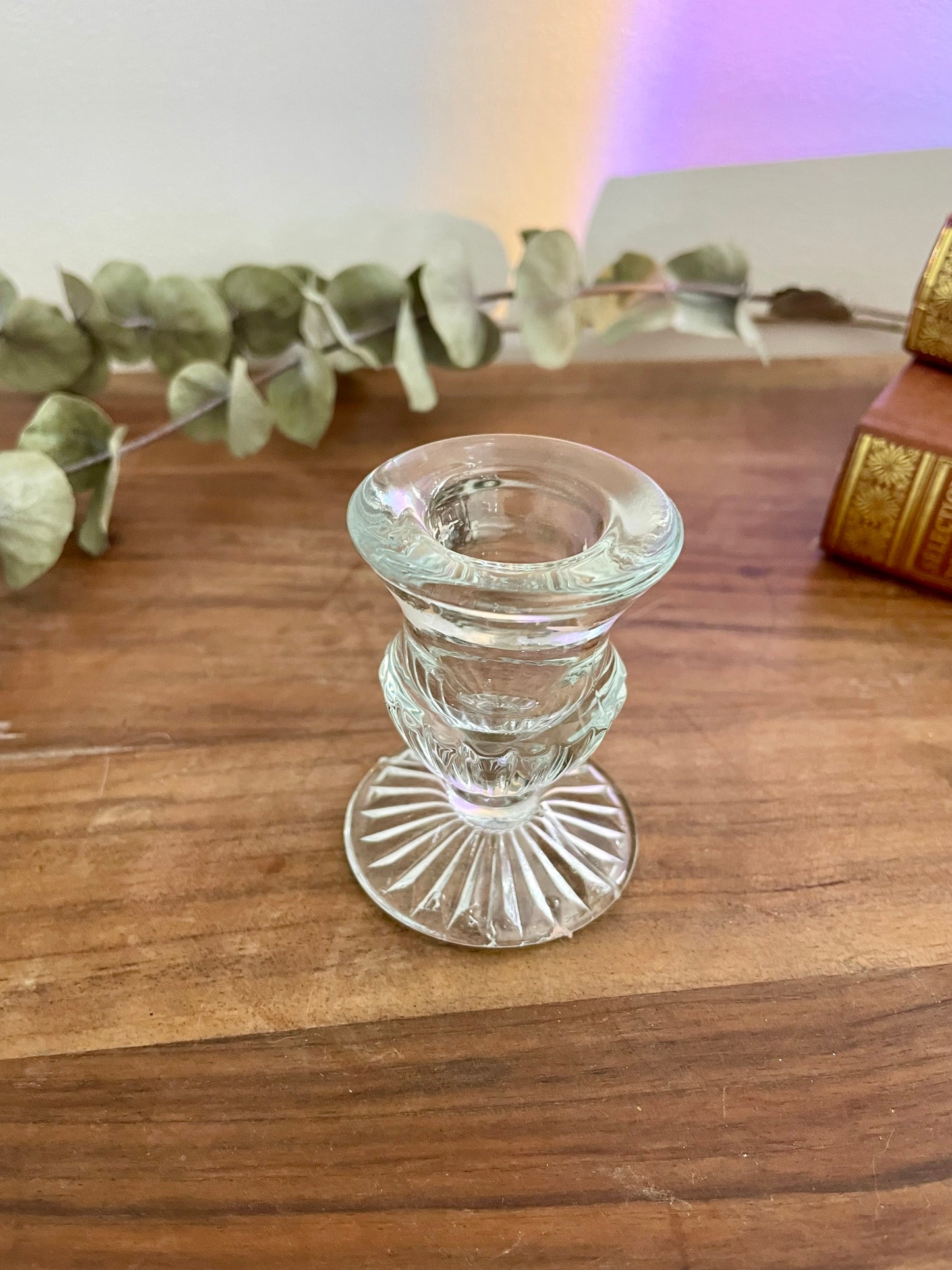 Bougeoir en verre moulé vintage