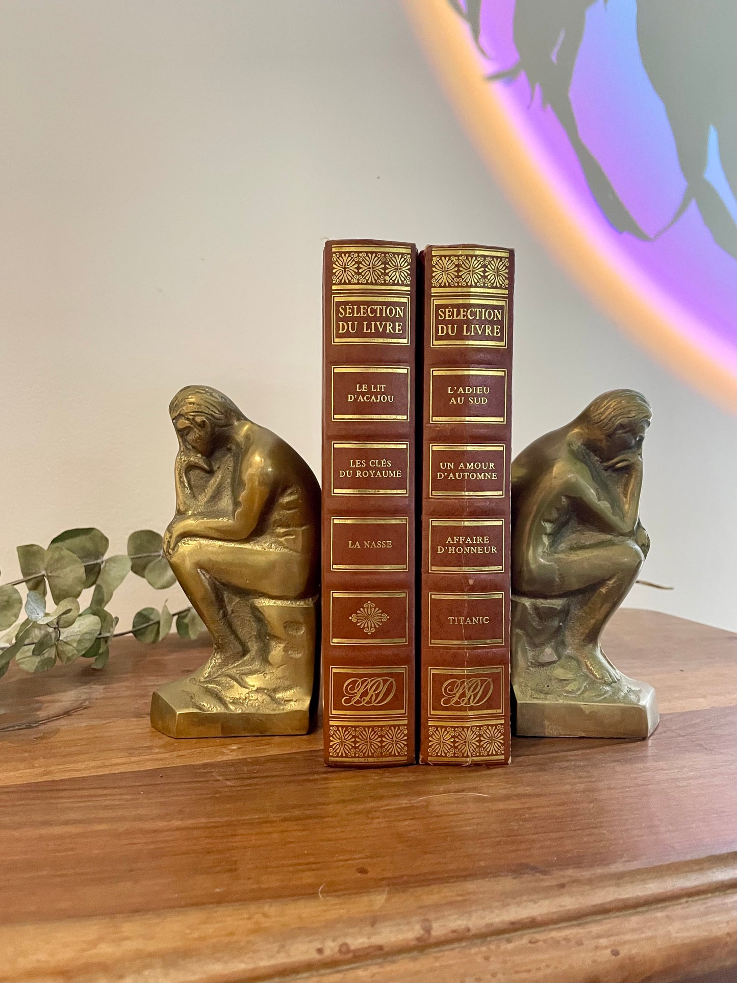 Paire de serre-livres en laiton « Penseur de Rodin »