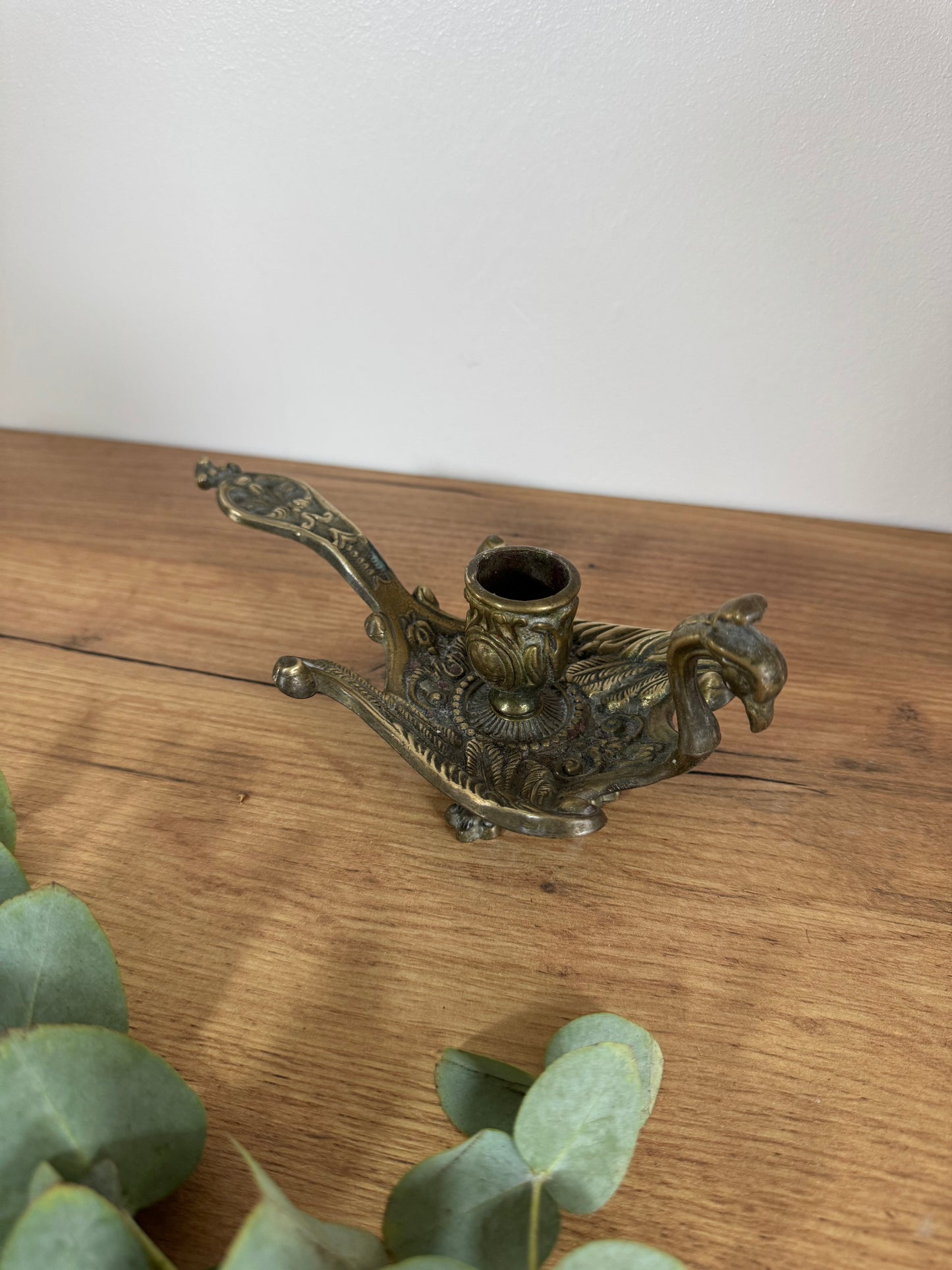 Bougeoir main phénix bronze