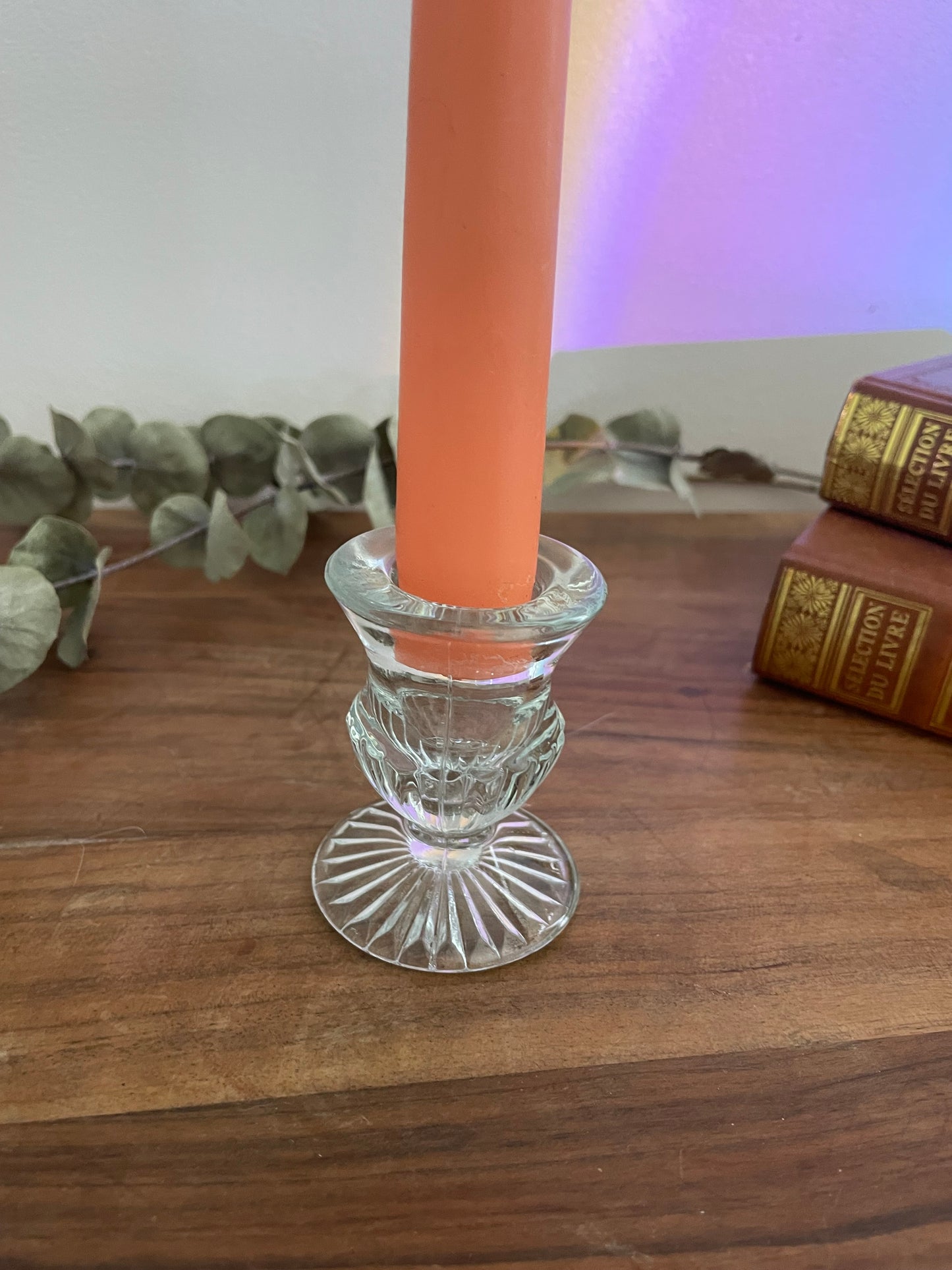 Bougeoir en verre moulé vintage