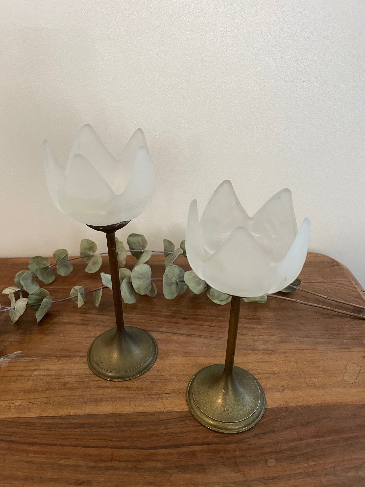 Bougeoirs, photophores verre laiton en forme de tulipe