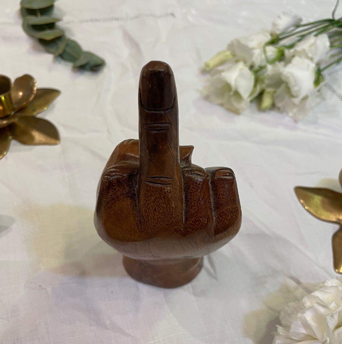 Baguier sculpture main en bois originale et rare