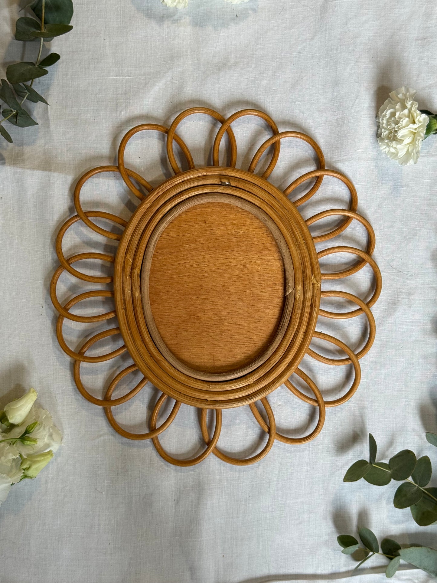 Miroir rotin fleur