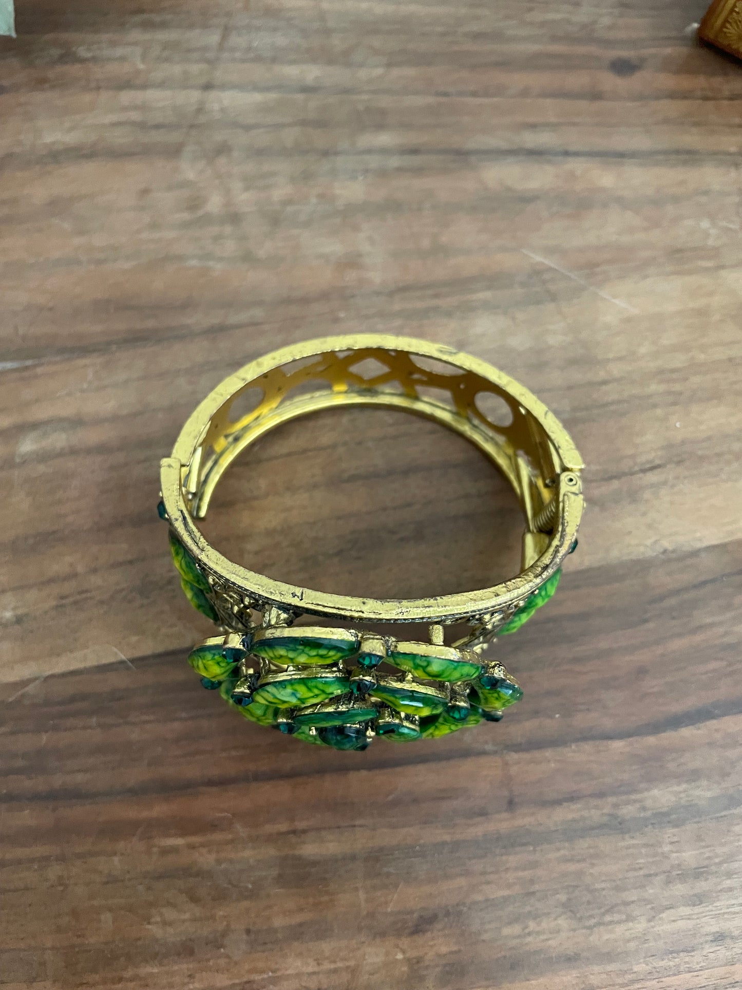 Bracelet vintage métal doré et verre
