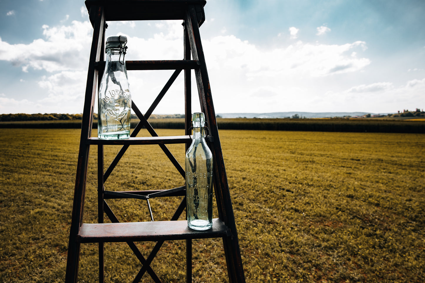 Lot de 5 bouteilles en verre anciennes