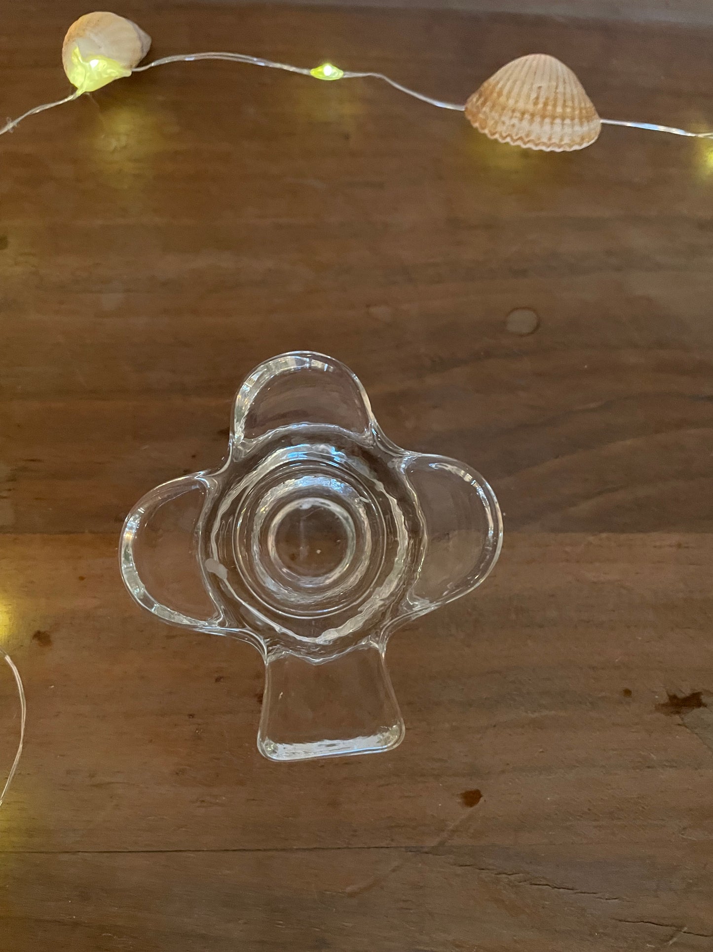 Bougeoir en verre transparent, motif trèfle