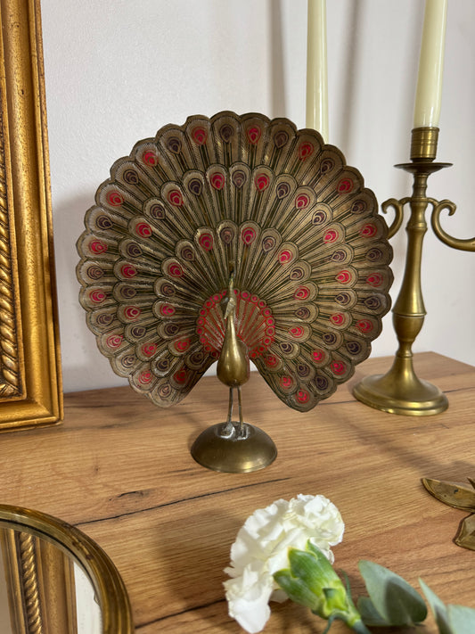Grand paon décoratif vintage laiton