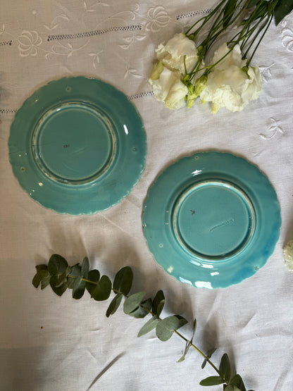 Assiettes barbotine oiseaux vintage