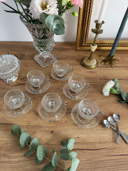 Tasses en verre avec cuillères x6