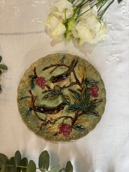 Assiette barbotine oiseaux vintage