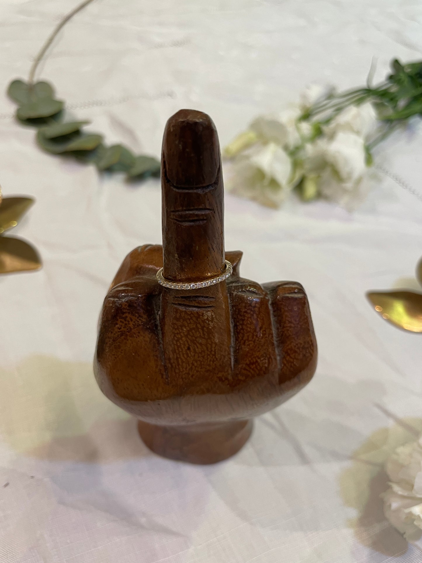 Baguier sculpture main en bois originale et rare