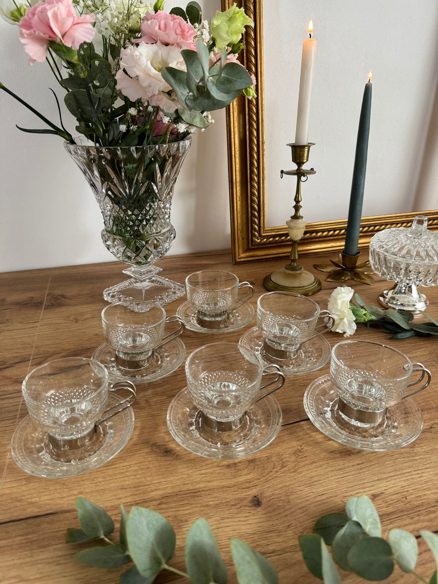 Tasses en verre avec cuillères x6