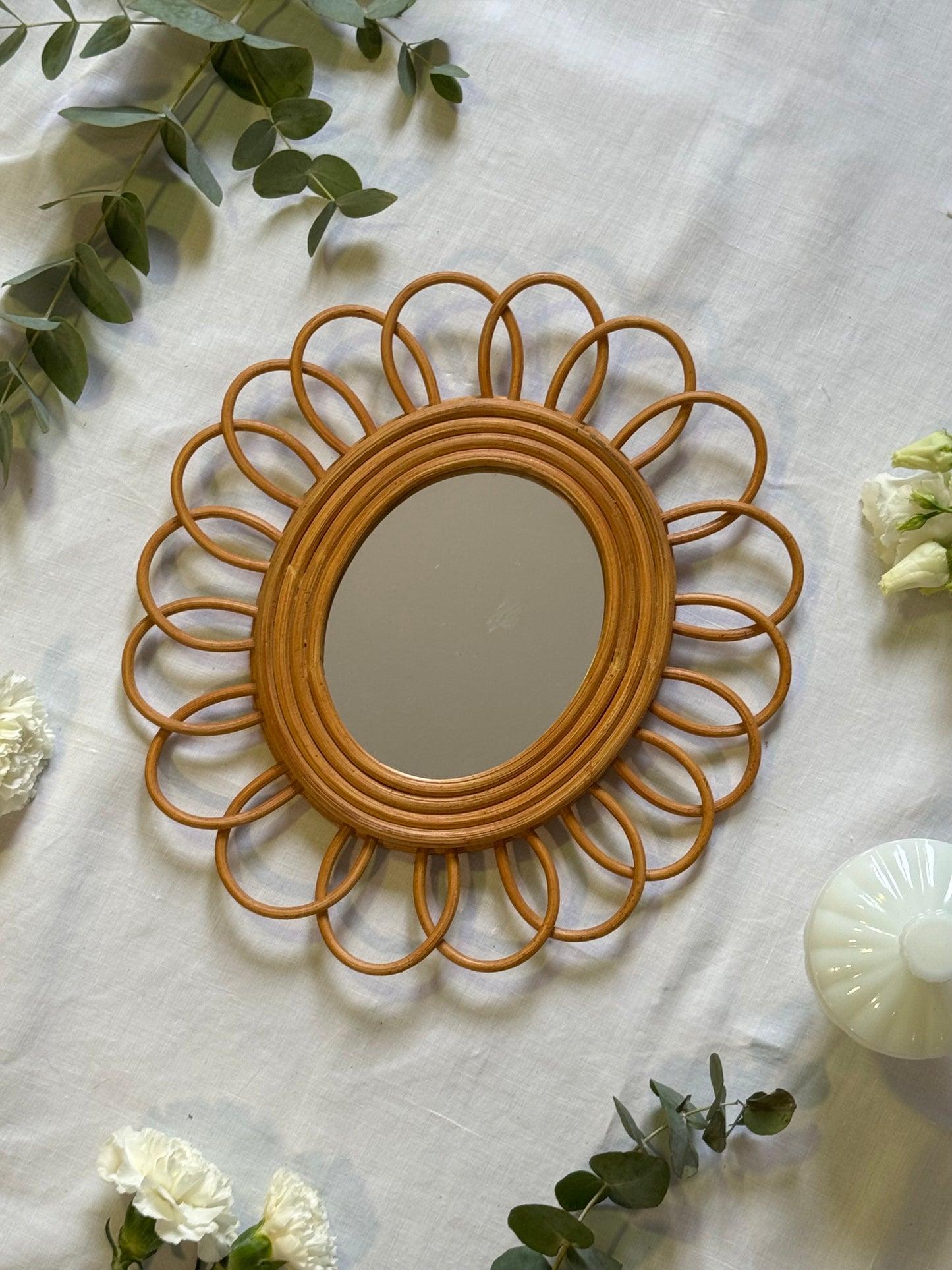 Miroir rotin fleur