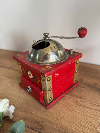 Moulin à café original vintage fleuris