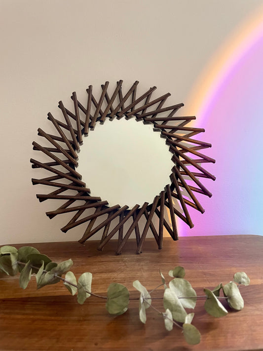 Miroir rond en rotin