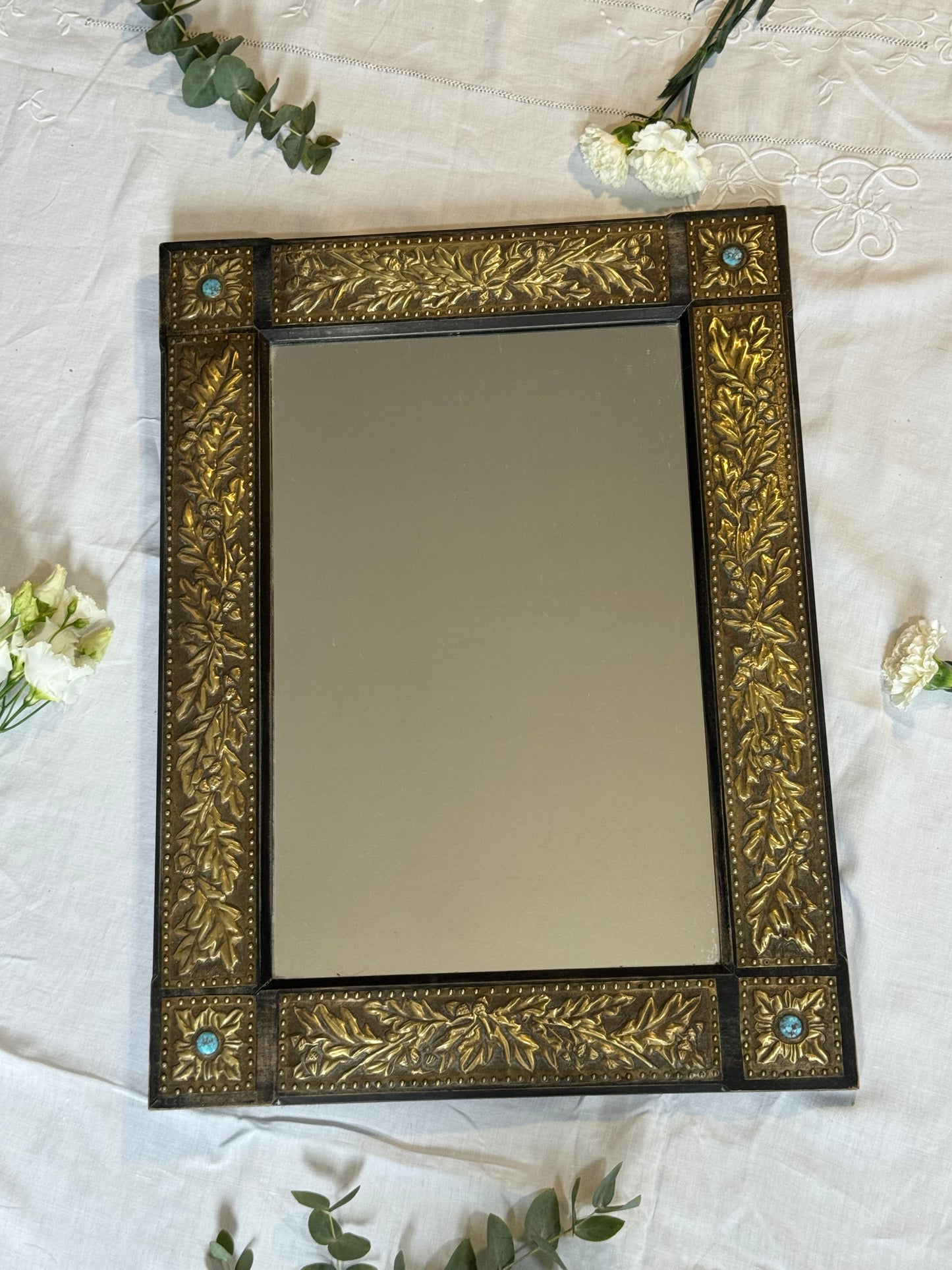 Grand miroir rare turquoise