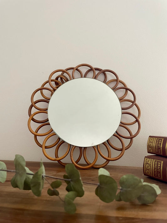 Miroir fleur en rotin