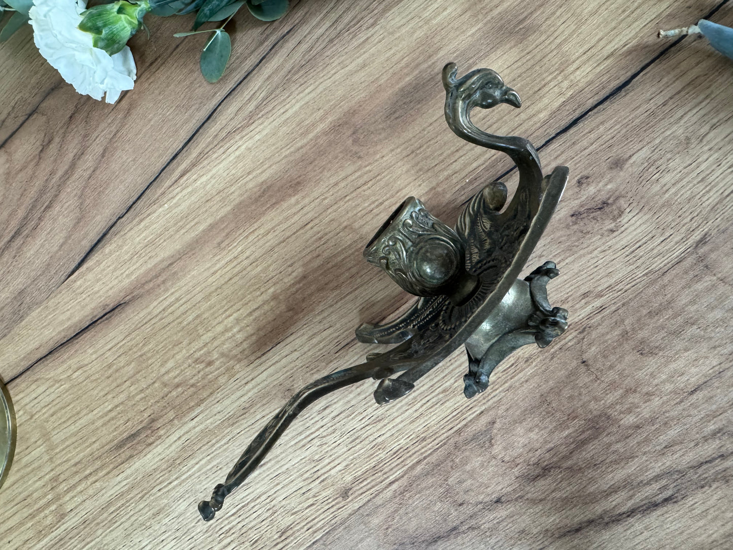Bougeoir main phénix bronze