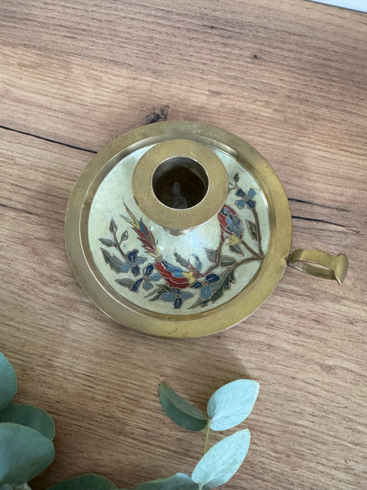 Bougeoir laiton émaillé vintage