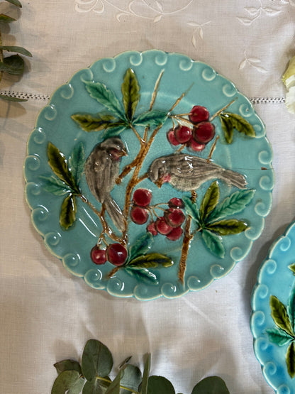 Assiettes barbotine oiseaux vintage