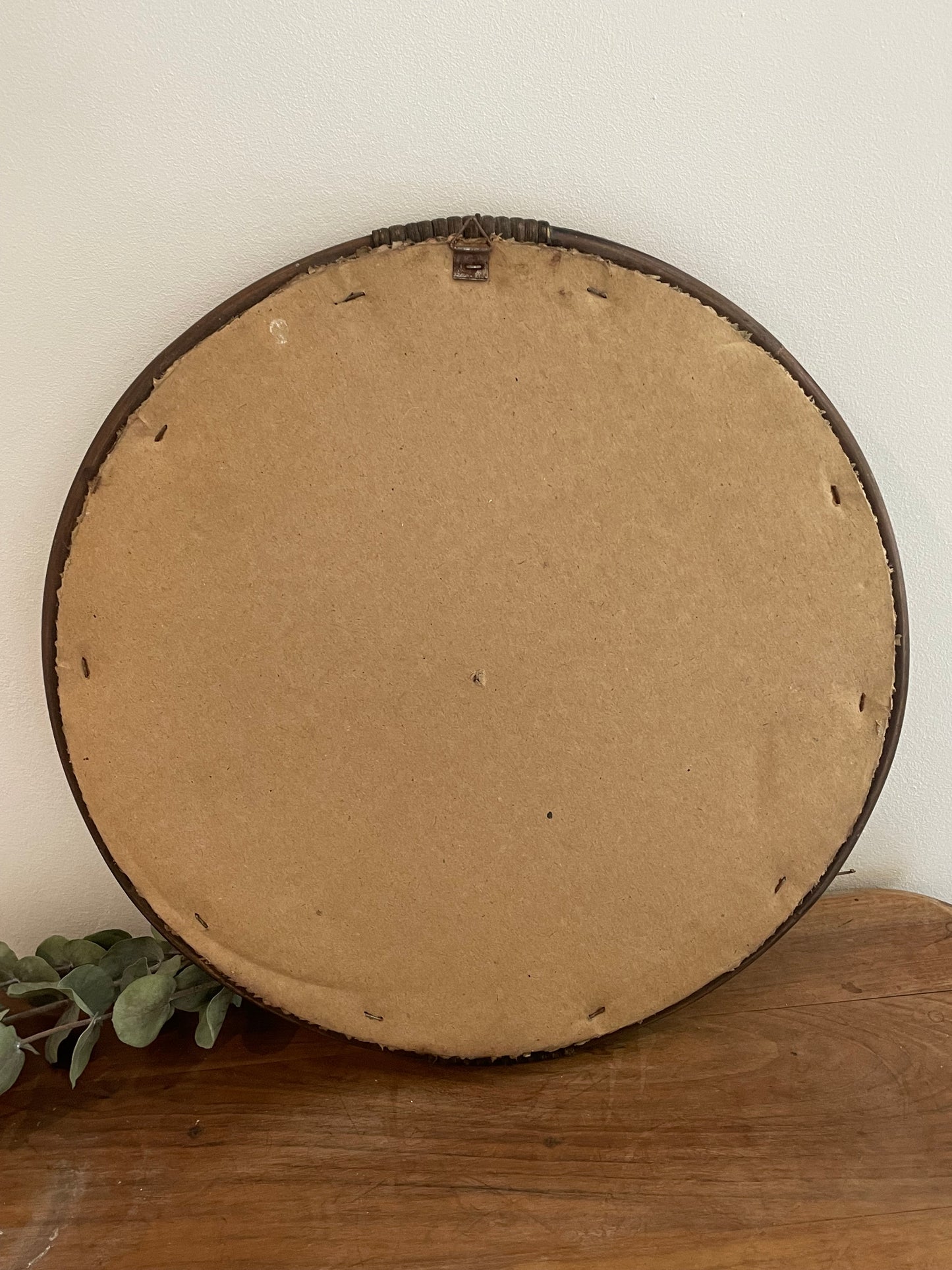 Miroir vintage rond en rotin