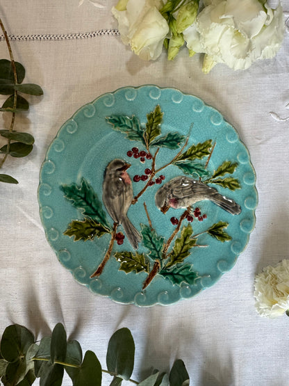 Assiette barbotine oiseaux vintage