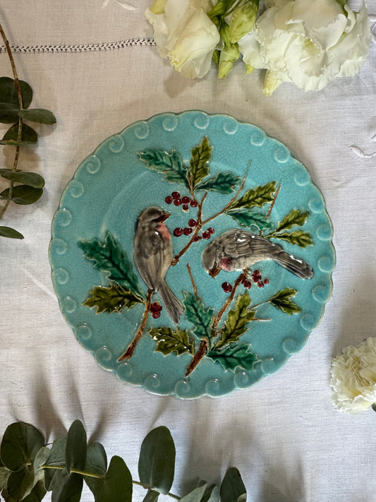 Assiette barbotine oiseaux vintage