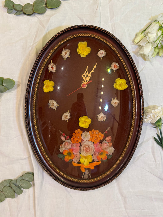 Horloge vintage bombé fleurs