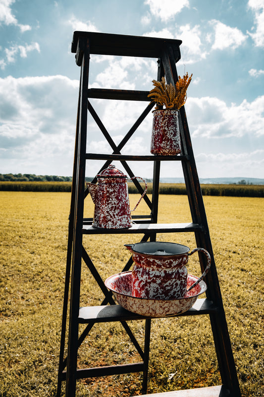 Lot décorations émaillées rouge et blanches